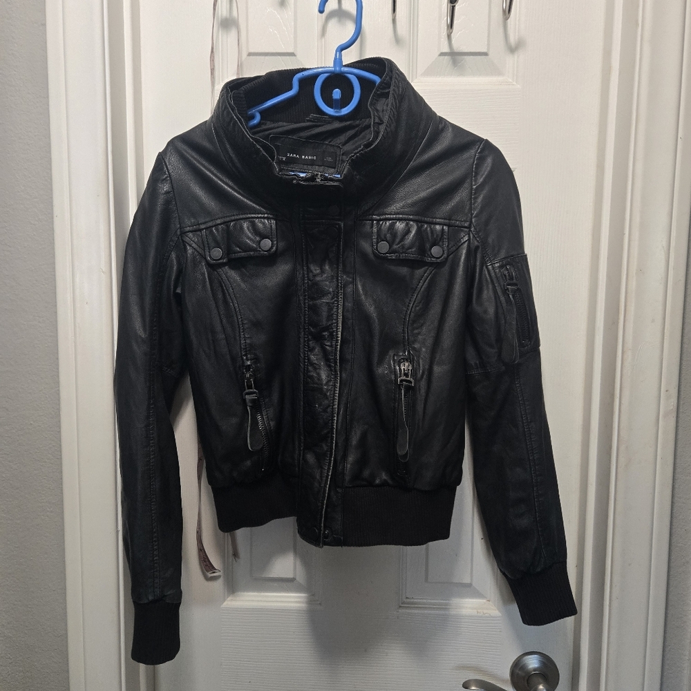 Zara Leather Moto Jacket Size L
